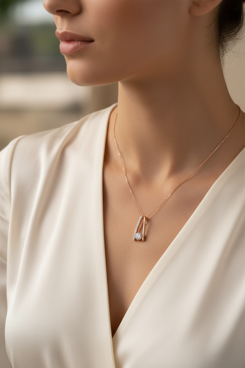 Diamond Safety Pin Pendant - Styled on Woman's Neck