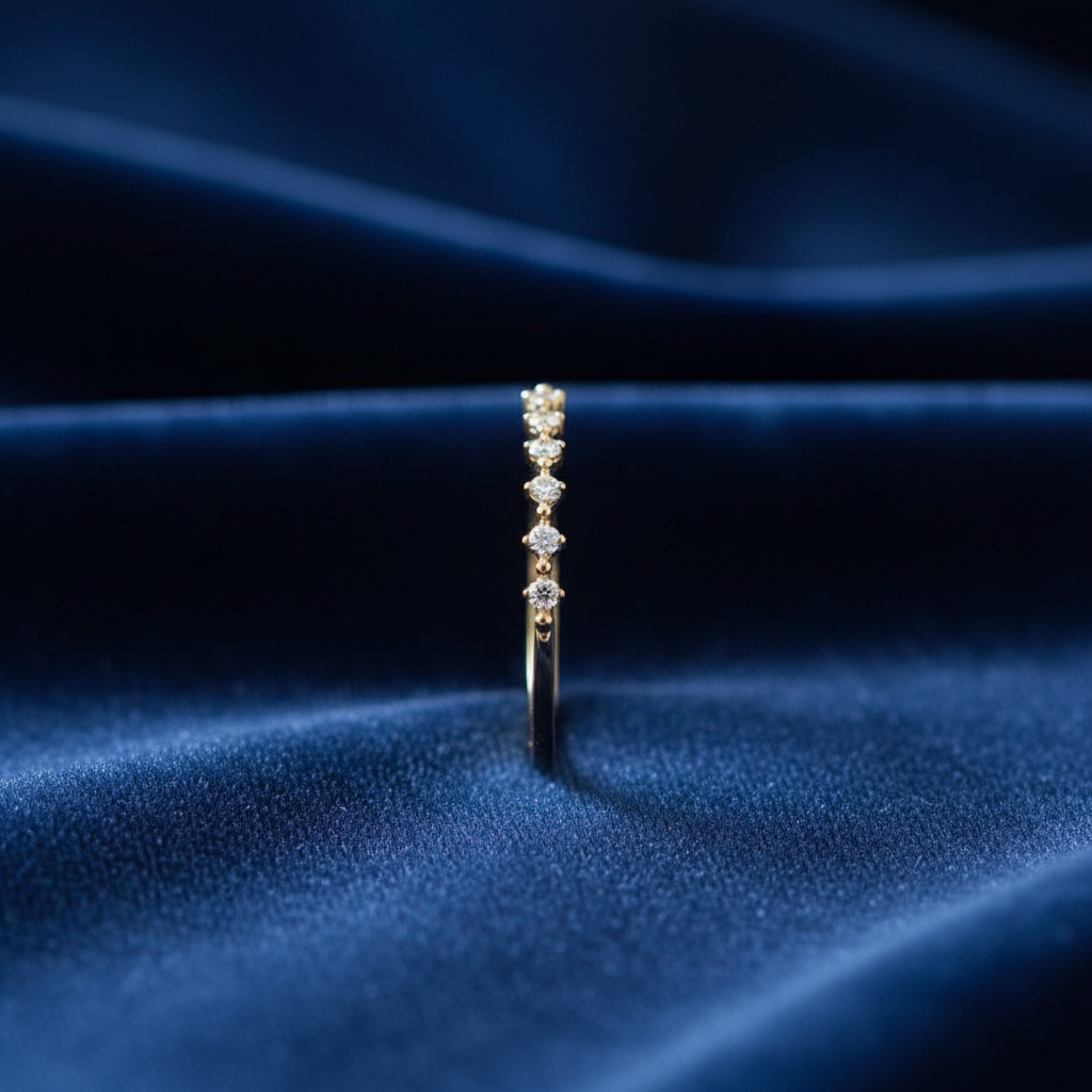 Direct side view blue velvet