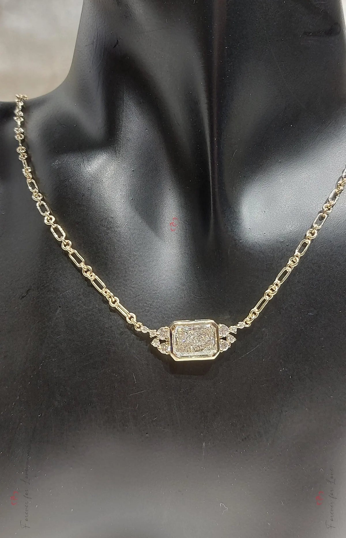 Radiant Cut Lab-Grown Diamond Bezel Pendant with Diamond Cluster Accents & Chain | VS1 | IGI Certified