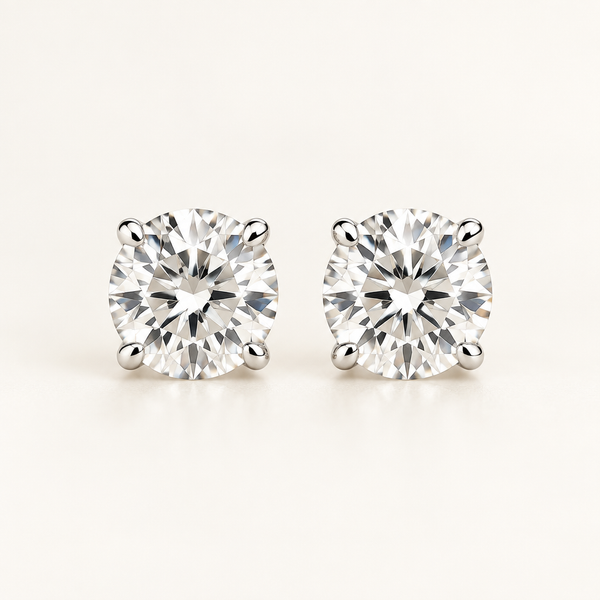 Pair of 2 CT lab grown diamond stud earrings, front view
