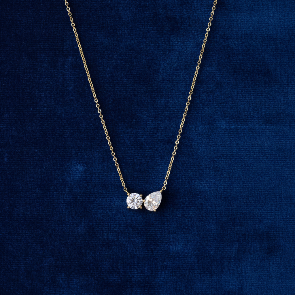 Toi et Moi Two-Stone Diamond Necklace in 18K Yellow Gold