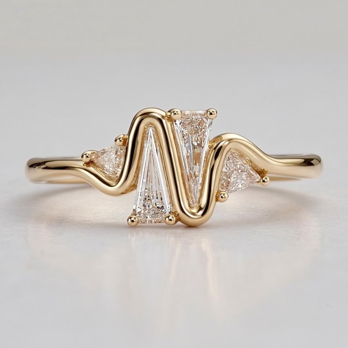 Elegant Gold Diamond Ring | Modern Wave Design Statement Ring | Aditya Jewellers