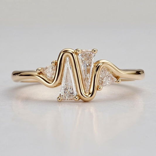 Elegant Gold Diamond Ring | Modern Wave Design Statement Ring | Aditya Jewellers