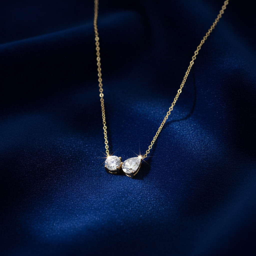 Toi et Moi Two-Stone Diamond Necklace in 18K Yellow Gold