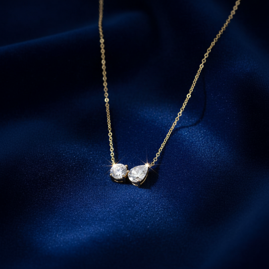 Toi et Moi Two-Stone Diamond Necklace in 18K Yellow Gold
