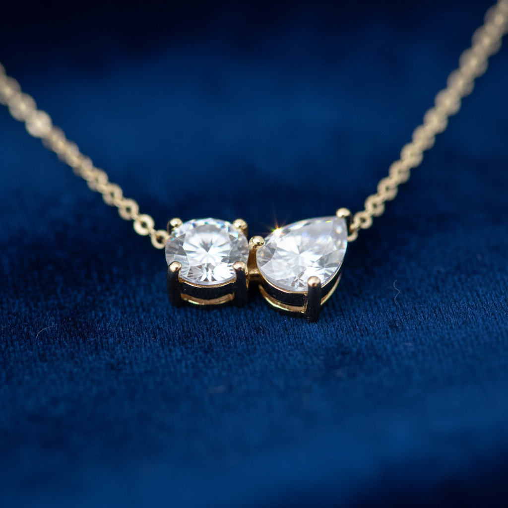 Toi et Moi Two-Stone Diamond Necklace in 18K Yellow Gold