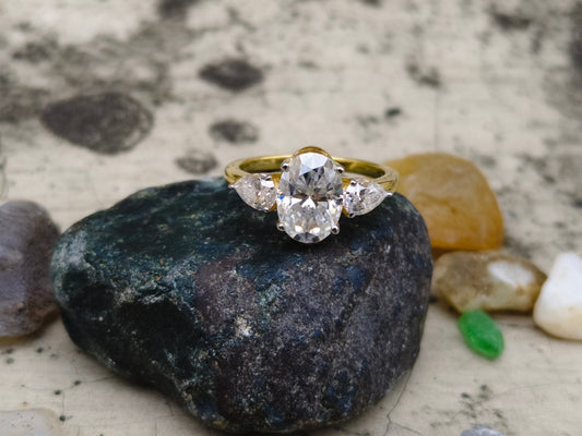 Oval Diamond Three-Stone Ring in 18K Yellow Gold – Aditya Jewellers