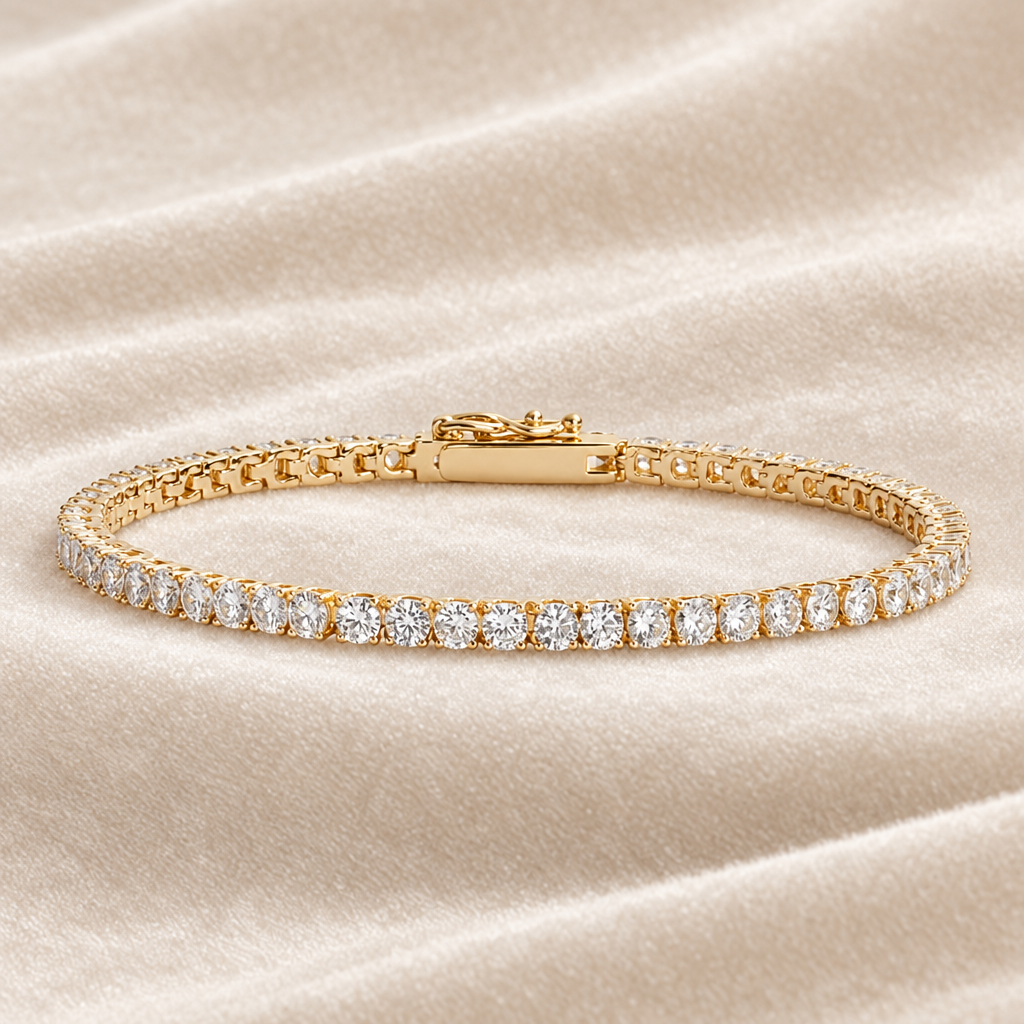 Angled view of tennis bracelet