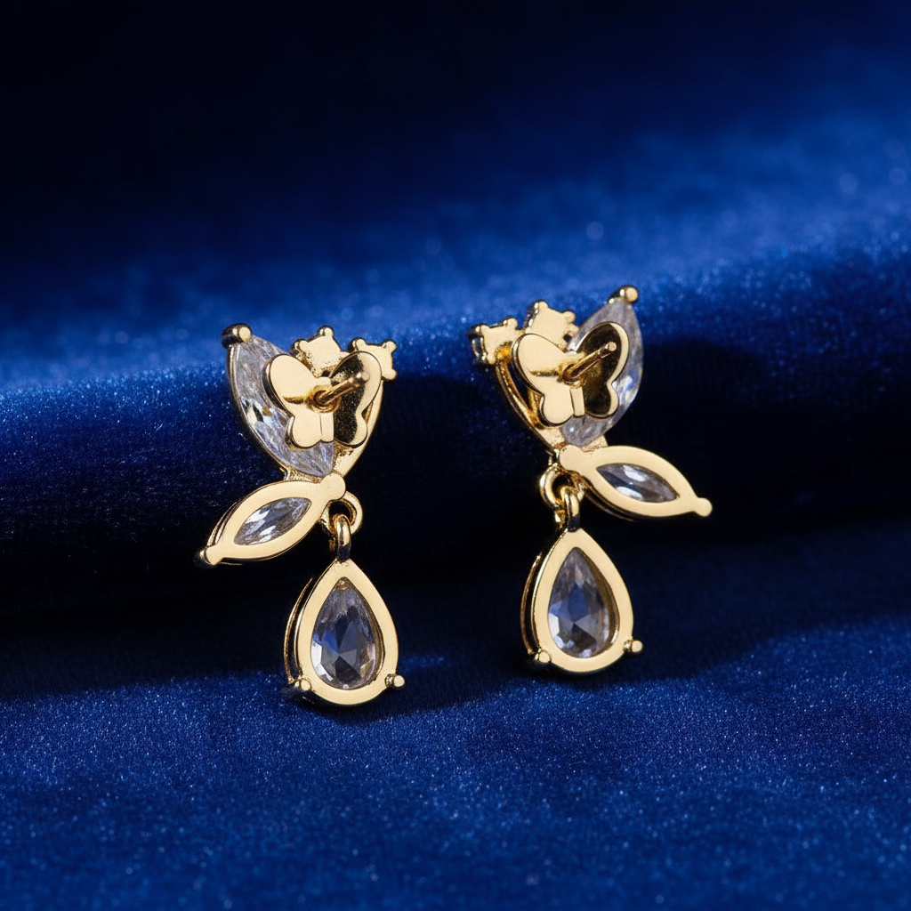 Butterfly Crystal Earrings Back View