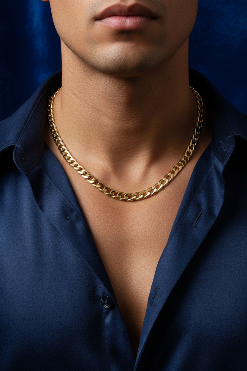 Cuban Chain Necklace Worn on Neck