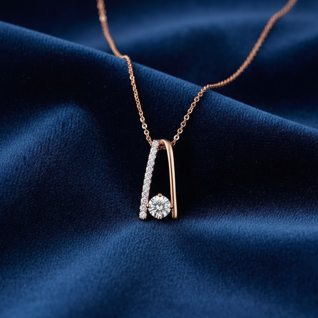 Diamond Safety Pin Pendant - Close-up on Blue Velvet