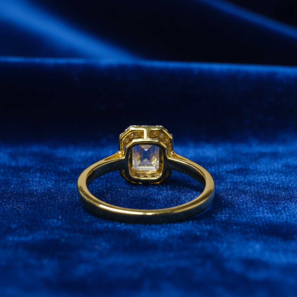 Emerald-Cut Halo Ring - Back on Blue Velvet
