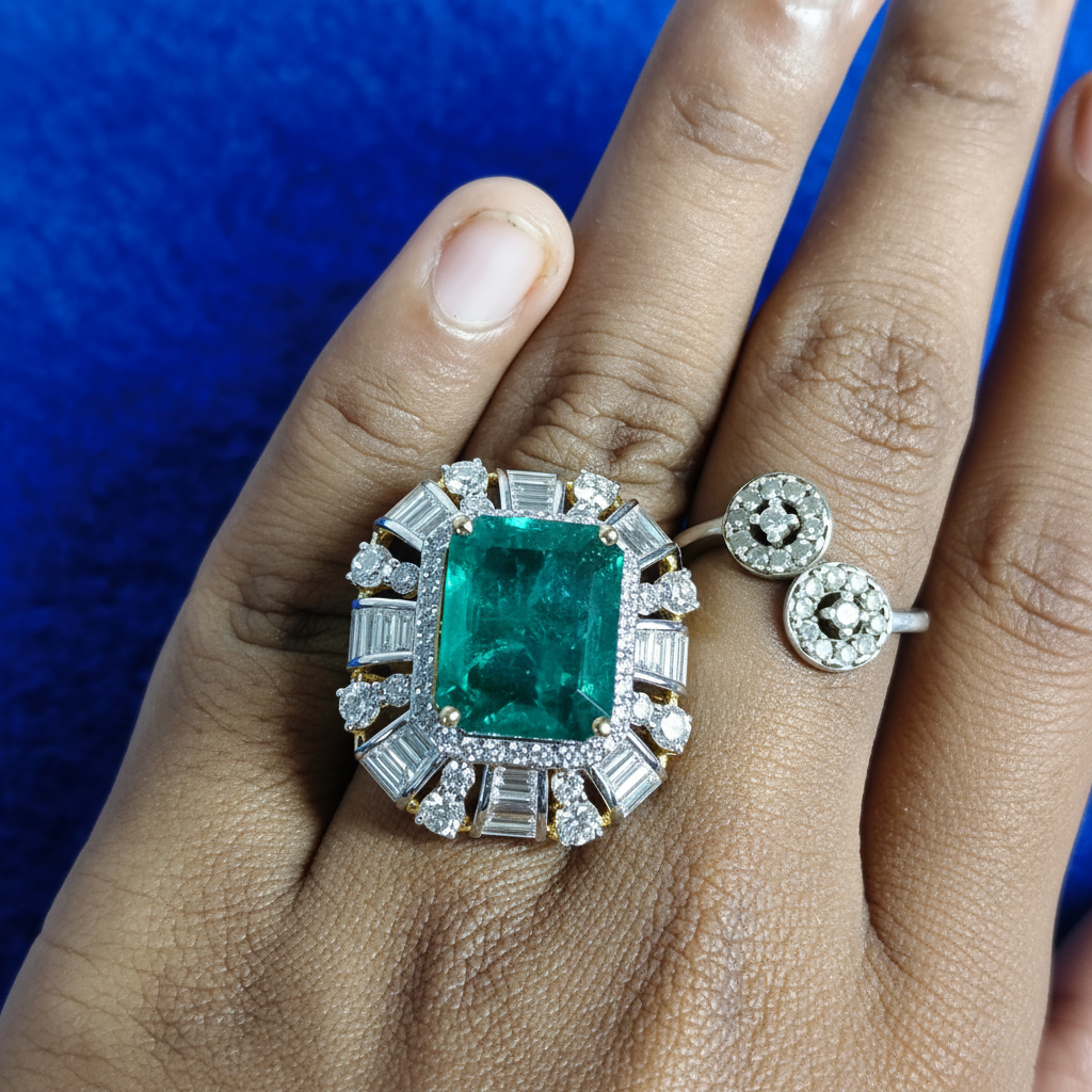 Emerald Ring Worn Lower Angle