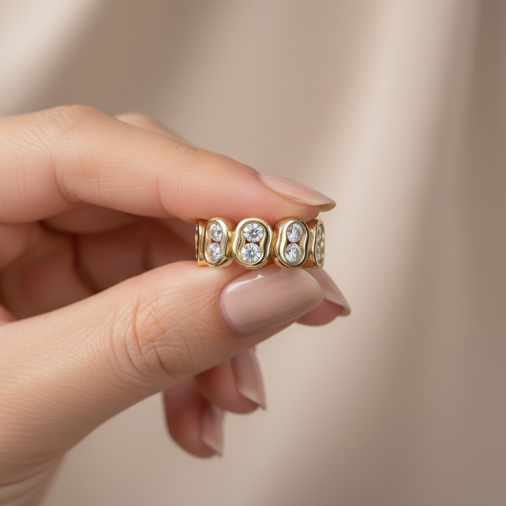 Eternity Band Held - Pinched Side