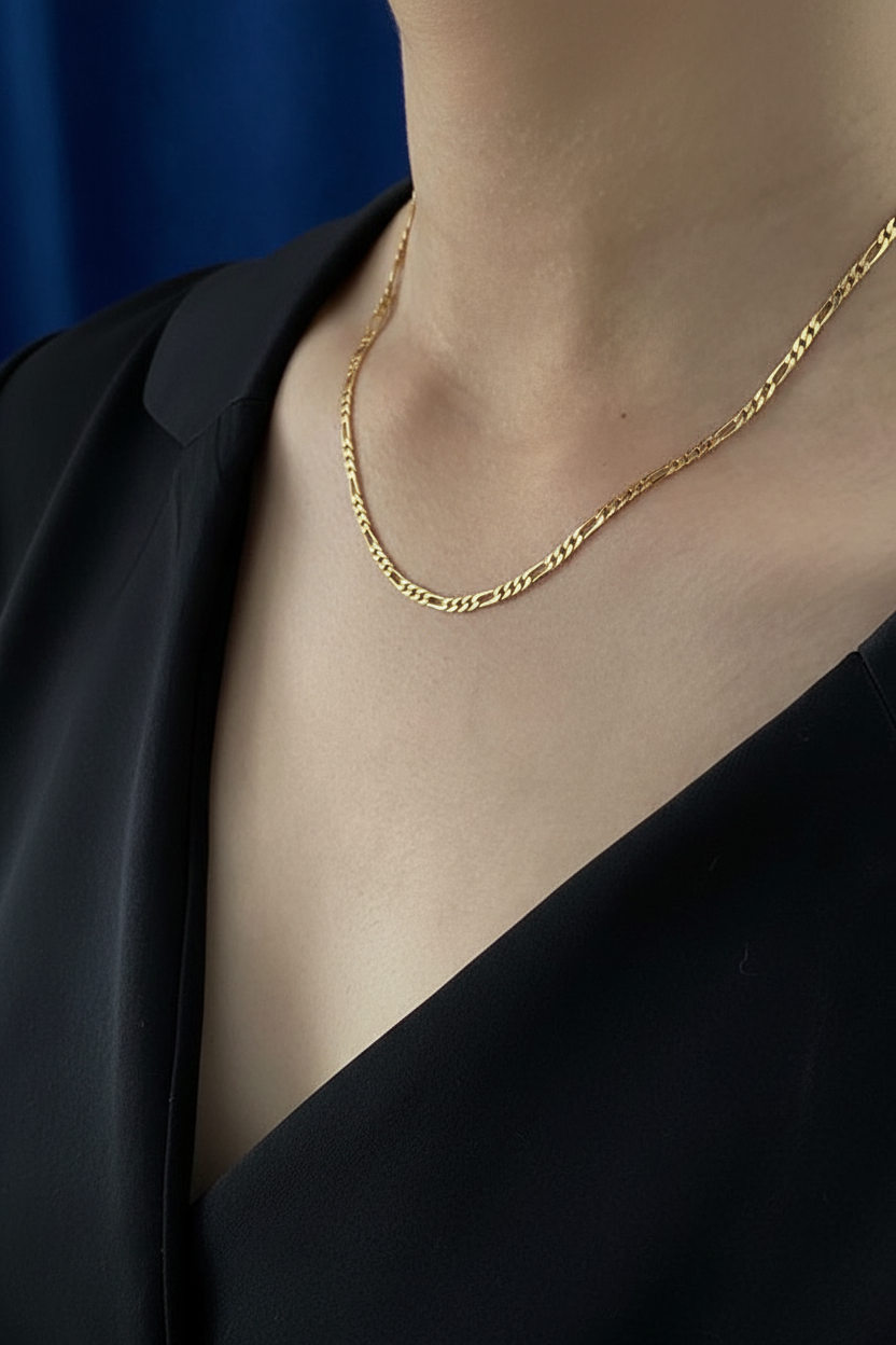 Figaro Chain Necklace Worn on Neck