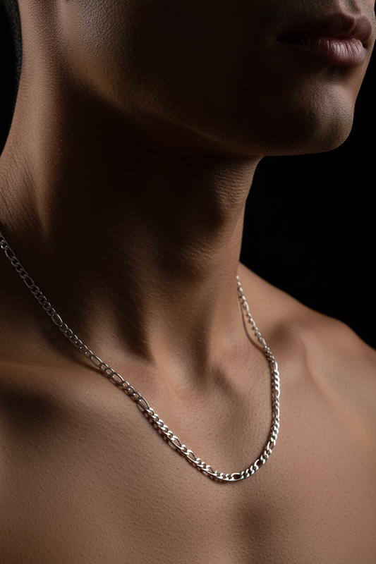 Figaro chain on man's neck