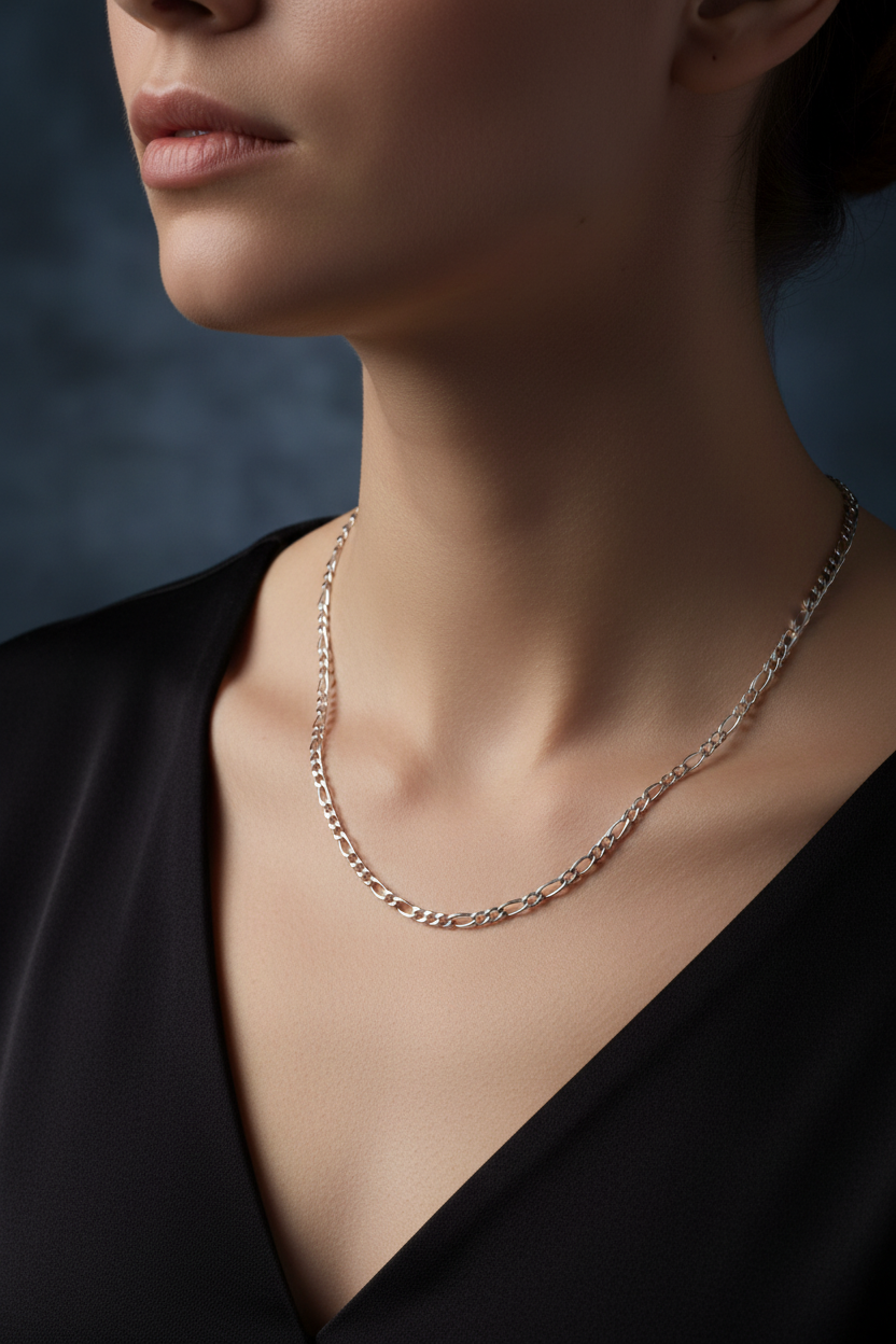 Figaro chain on woman's neck
