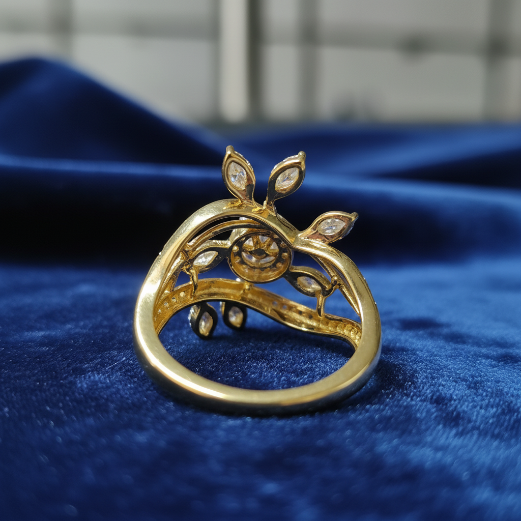 Floral Diamond Ring - Underside on Blue Velvet