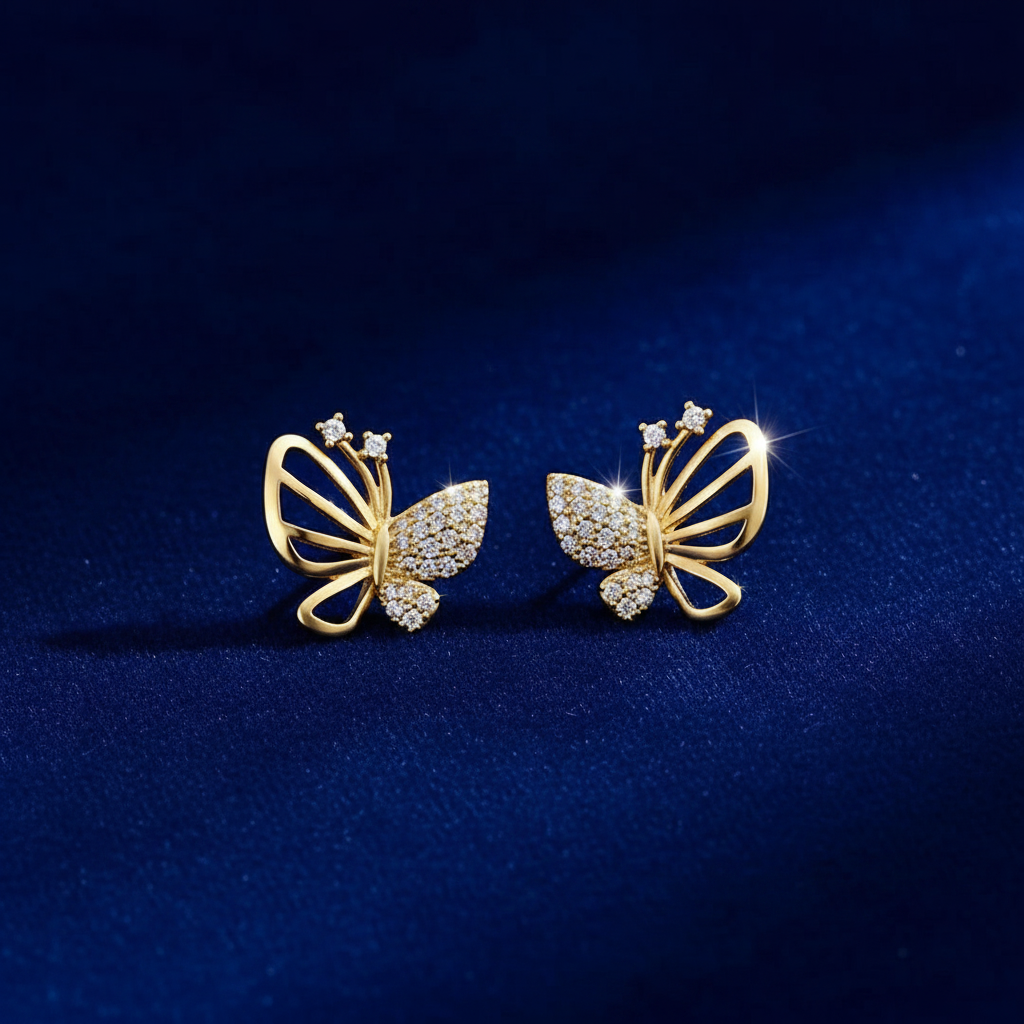 Gold Butterfly Earrings Front View