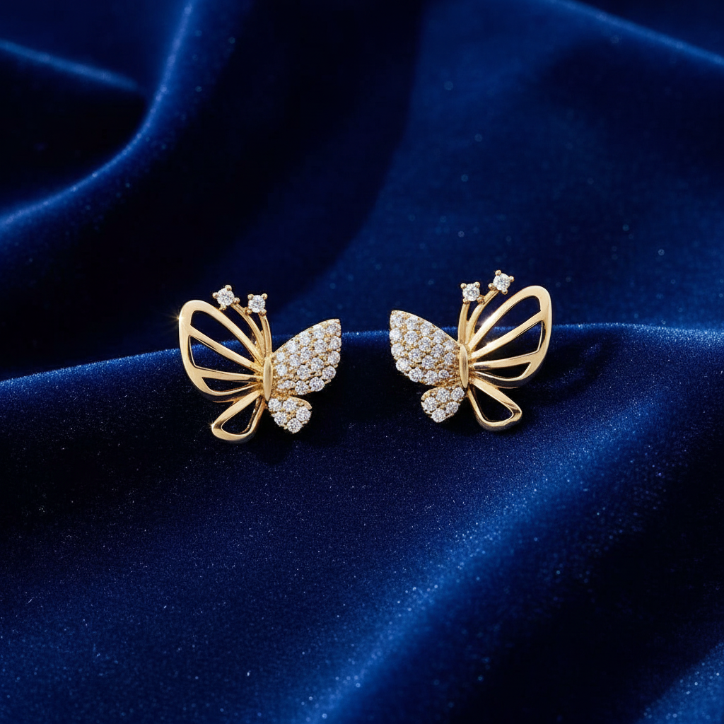 Gold Butterfly Earrings Top View
