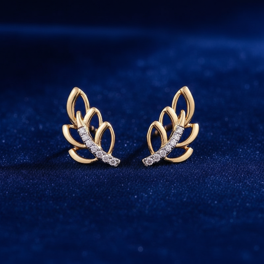 Gold Leaf Crawler Earrings Front View