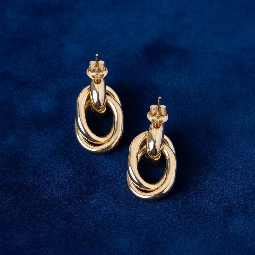 Gold Link Earrings Back View