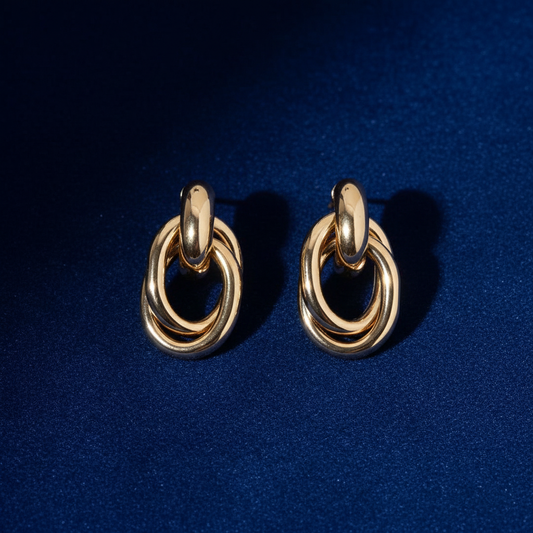 Gold Link Earrings Front View