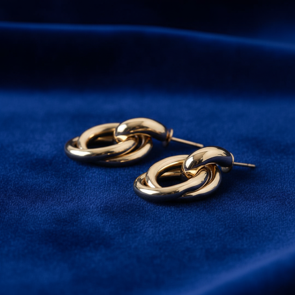 Gold Link Earrings Side View