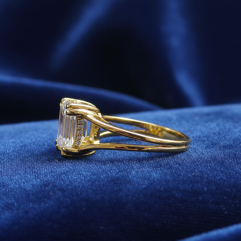 Gold Ring - Left Side on Blue Velvet