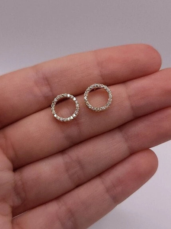 Diamond Circle Stud Earrings | Dainty Round Halo Earrings | Aditya Jewellers