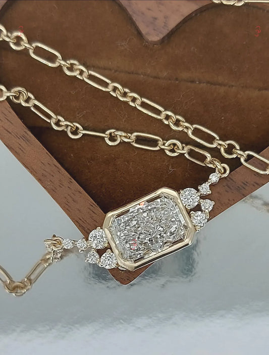 Radiant Cut Lab-Grown Diamond Bezel Pendant with Diamond Cluster Accents & Chain | VS1 | IGI Certified