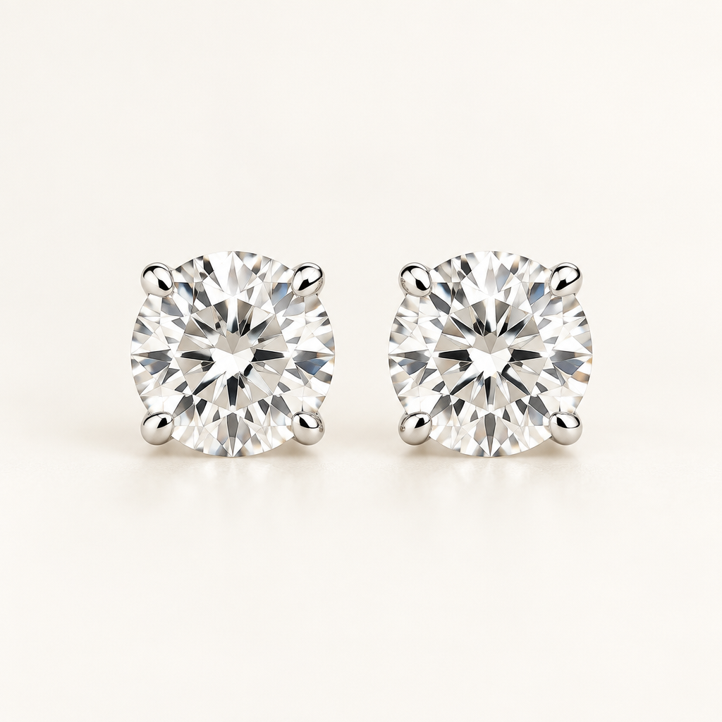 Pair of 2 CT lab grown diamond stud earrings, front view