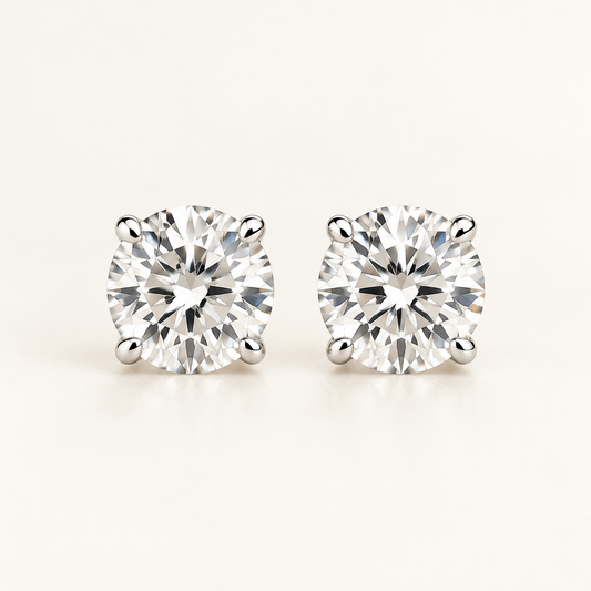 Pair of 2 CT lab grown diamond stud earrings, front view