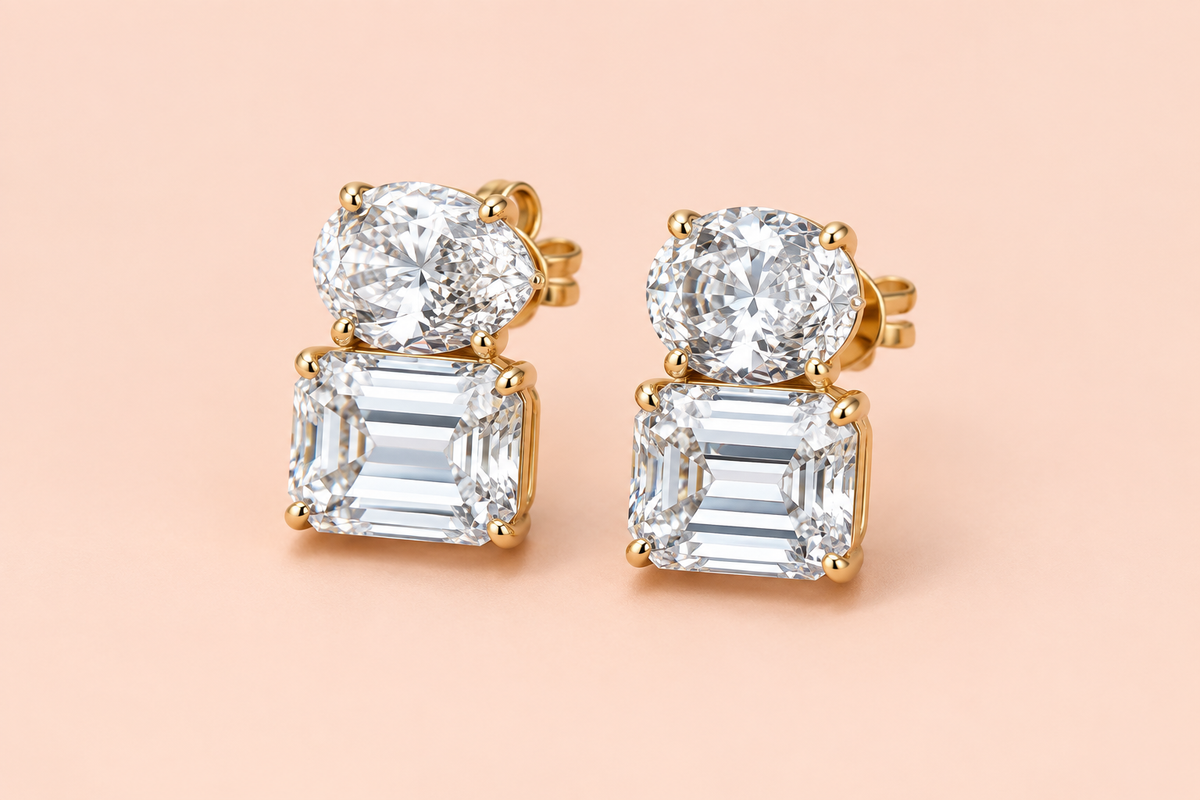 Pair of toi et moi earrings three-quarter view