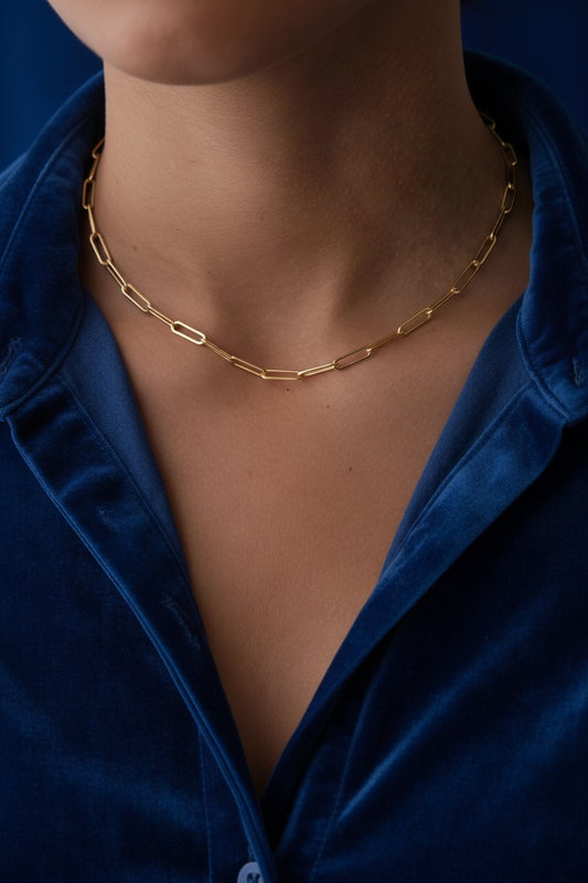 Paperclip Chain Necklace Worn on Neck