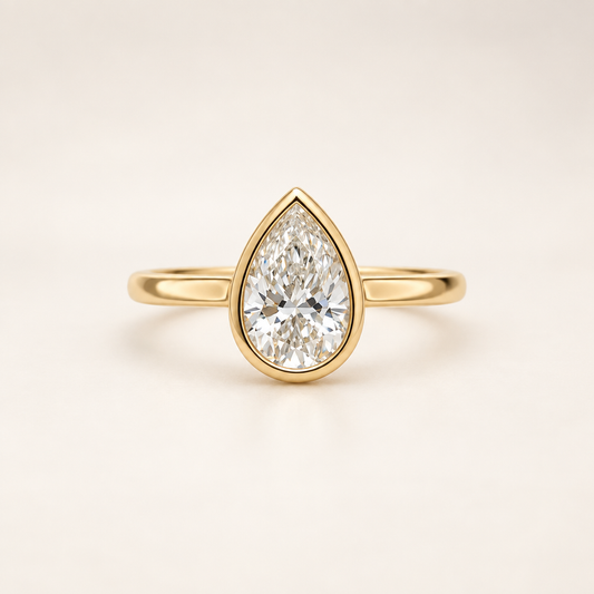 Pear bezel solitaire ring front view