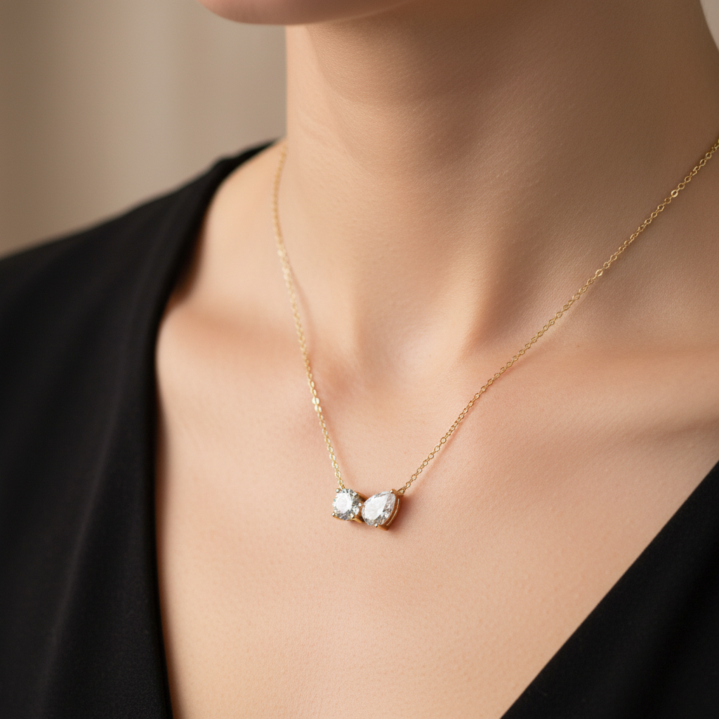 Toi et Moi Two-Stone Diamond Necklace in 18K Yellow Gold