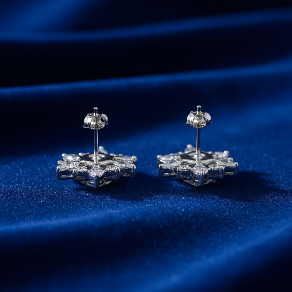 Princess CZ Fan Cluster Earrings Back View