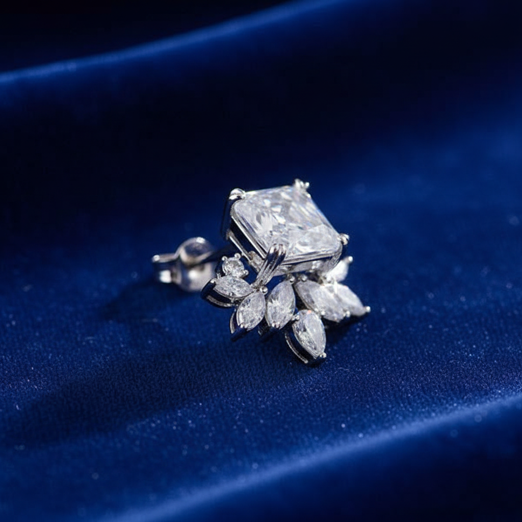 Princess CZ Fan Cluster Earrings Side View